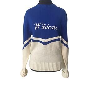 Vintage Wildcats Cheer Sweater Blue White Knit Varsity Crewneck SM Preppy Retro